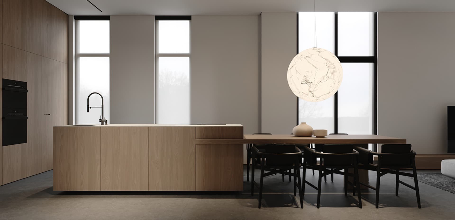 Modern kitchen and dining area