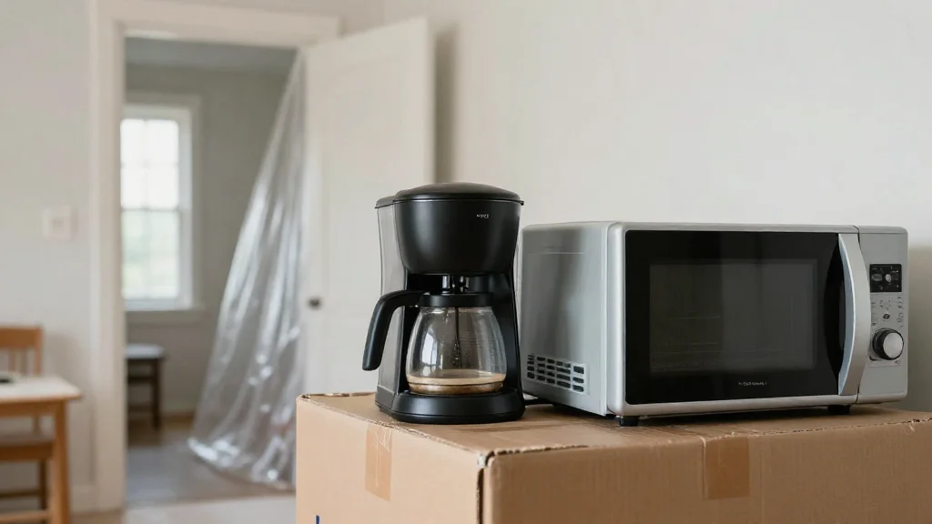Homeowner managing daily life in a temporary kitchen setup during renovation.