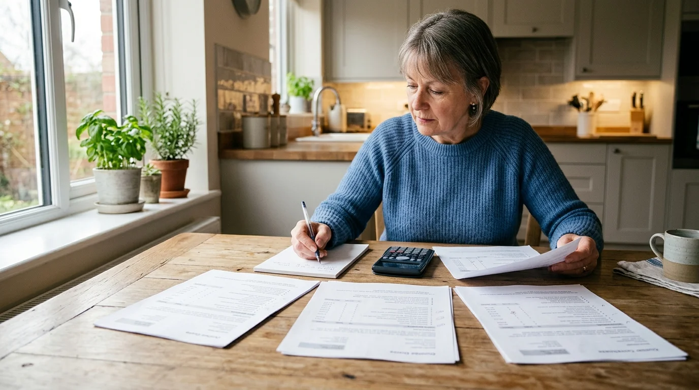 Homeowner reviewing and comparing multiple contractor quotes for cabinet refacing project
