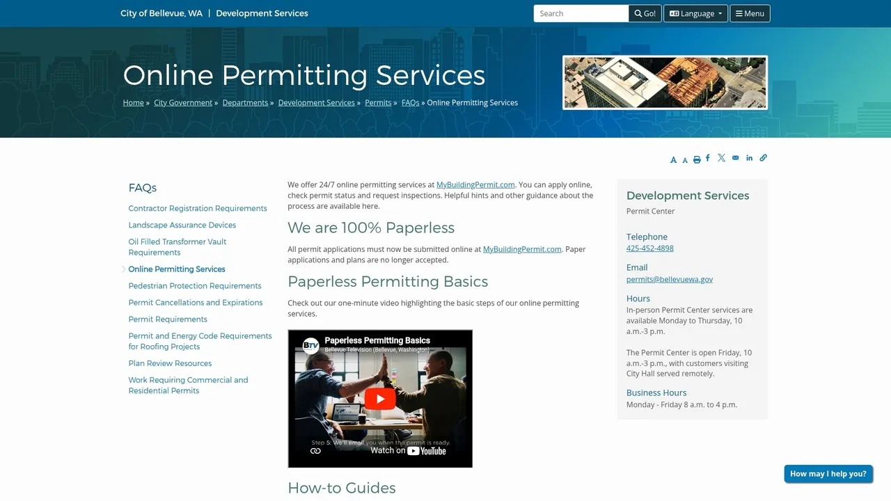 Bellevue MyBuildingPermit online portal interface for submitting permit applications
