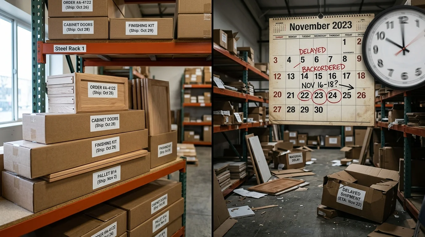 Comparison of on-time material delivery versus supply chain delays
