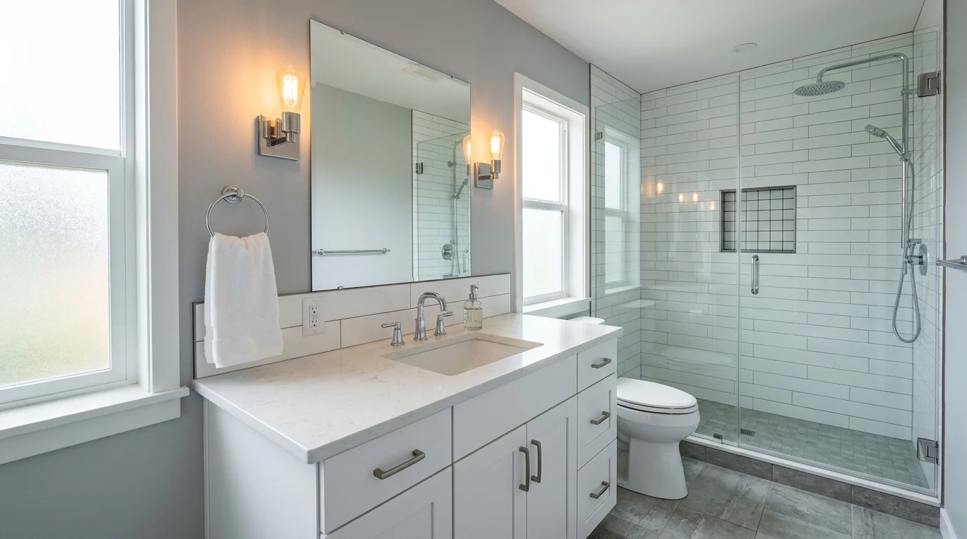 Finished Seattle bathroom remodel prepared for final inspection.