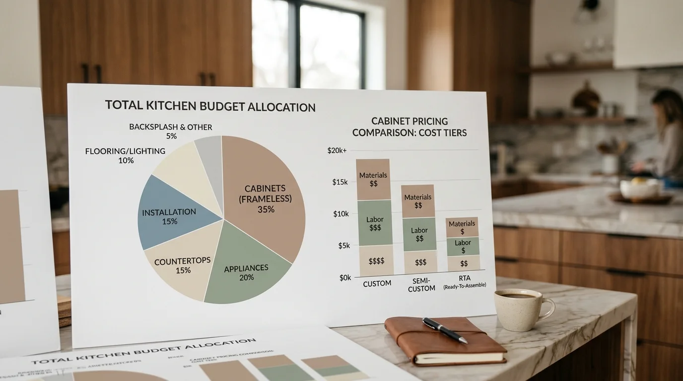Visual breakdown of frameless cabinet costs and budget allocation for Seattle kitchen remodels