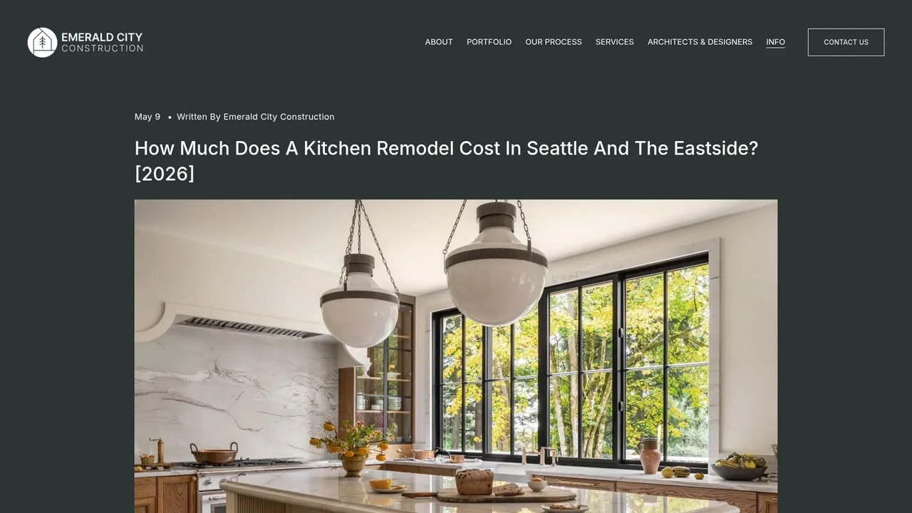 Screenshot of Emerald City Construction's blog post on kitchen remodel costs in Seattle and the Eastside