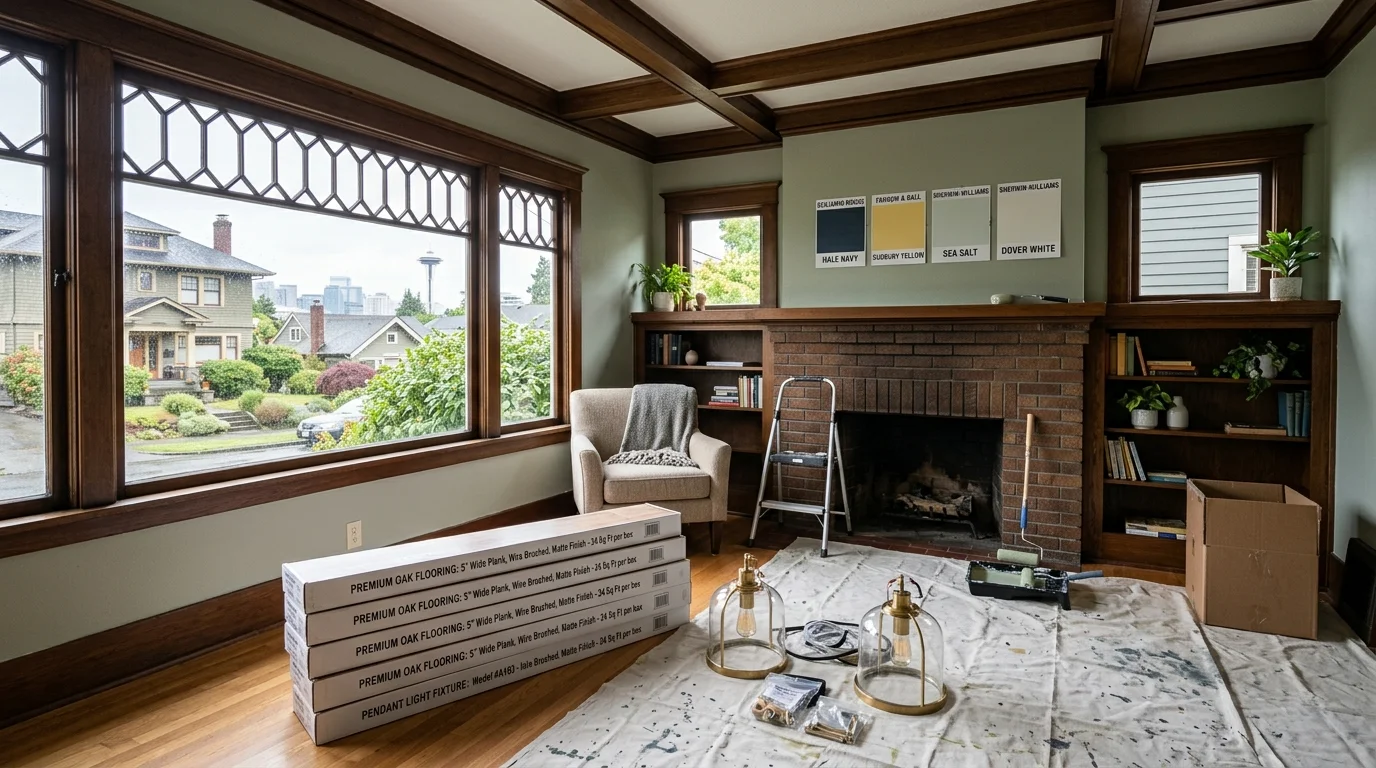 Seattle living room undergoing minor cosmetic updates without structural work