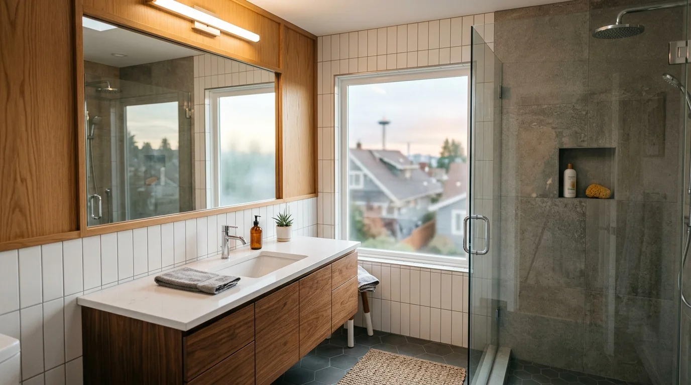 Finished modern bathroom in a Seattle home
