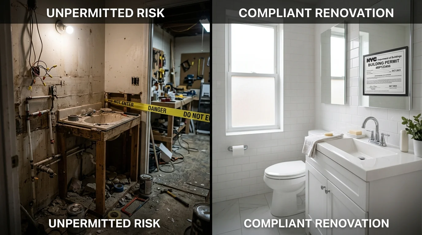 Comparison of unpermitted versus permitted bathroom renovation work in Bellevue